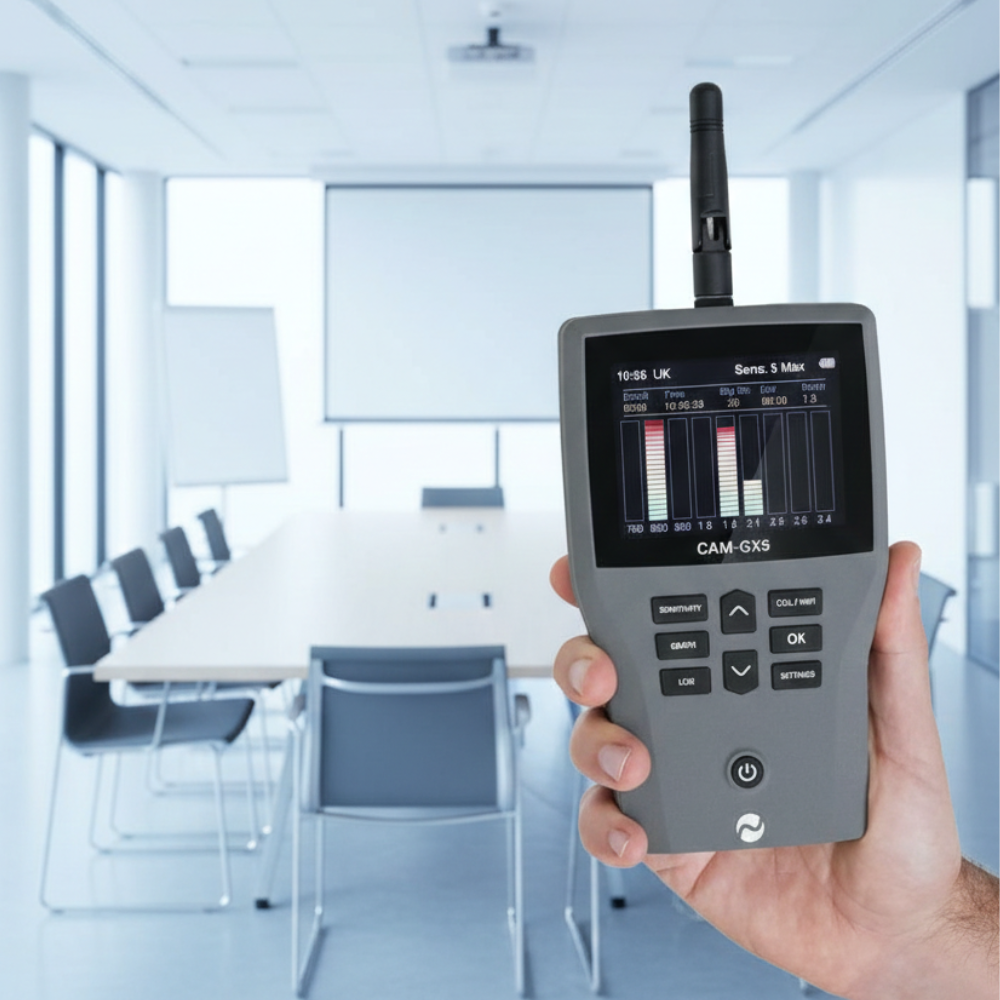 JJN Digital CAM-GX5 handheld cellular activity monitor with adjustable hinged antenna and machined aluminum enclosure